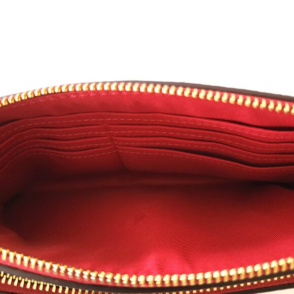 Coach CU919 Pebbled Leather Double Zip Wallet Clutch Wristlet True Red - Picture 8 of 8